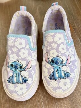 Disney Lavender Floral Stitch Slip-On Sneakers Size 13 Canvas Upper Rubber Sole